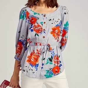 Anthropologie Maeve Striped Lilorne Floral Buttondown Womens size 2